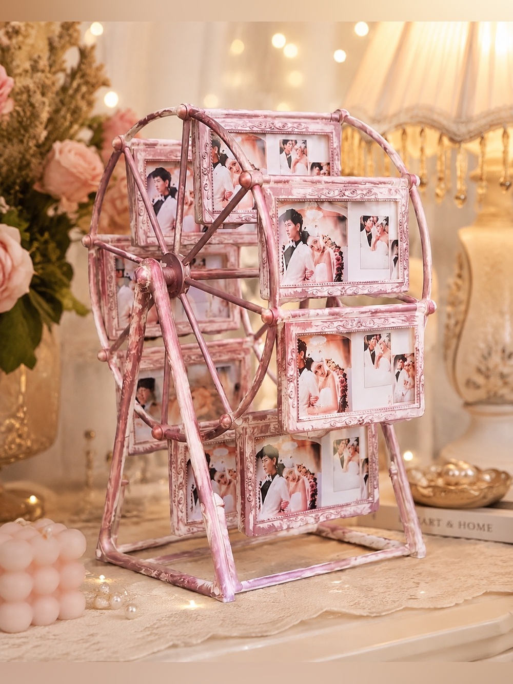 Vintage Pink Ferris Wheel Photo Frame Coquette Shabby Chic Wedding Decor